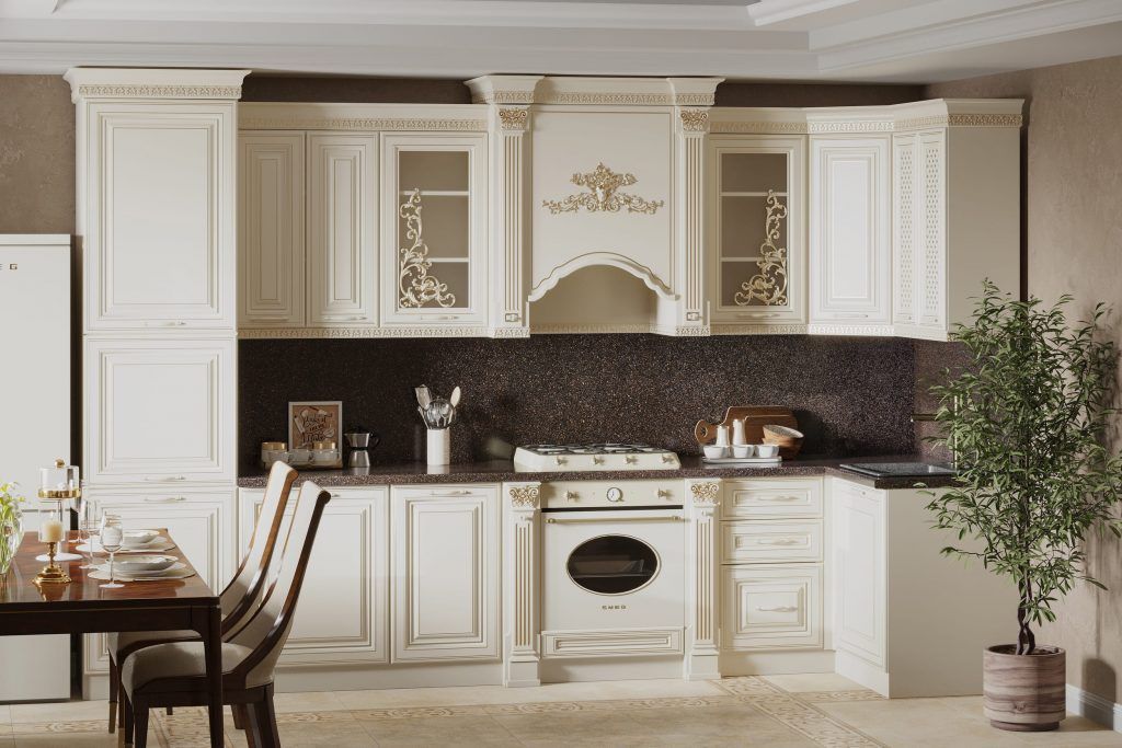 Кухонный гарнитур венеция угловой фото цена Кухонный гарнитур Венеция угловая 3,60x1,20 м. (крем/золото) купить в магазине М