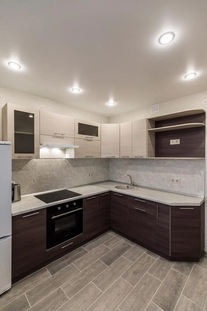 Кухонный гарнитур верх светлый низ темный фото Кухня темный низ светлый верх: примеры интерьера и фото дизайна гарнитура