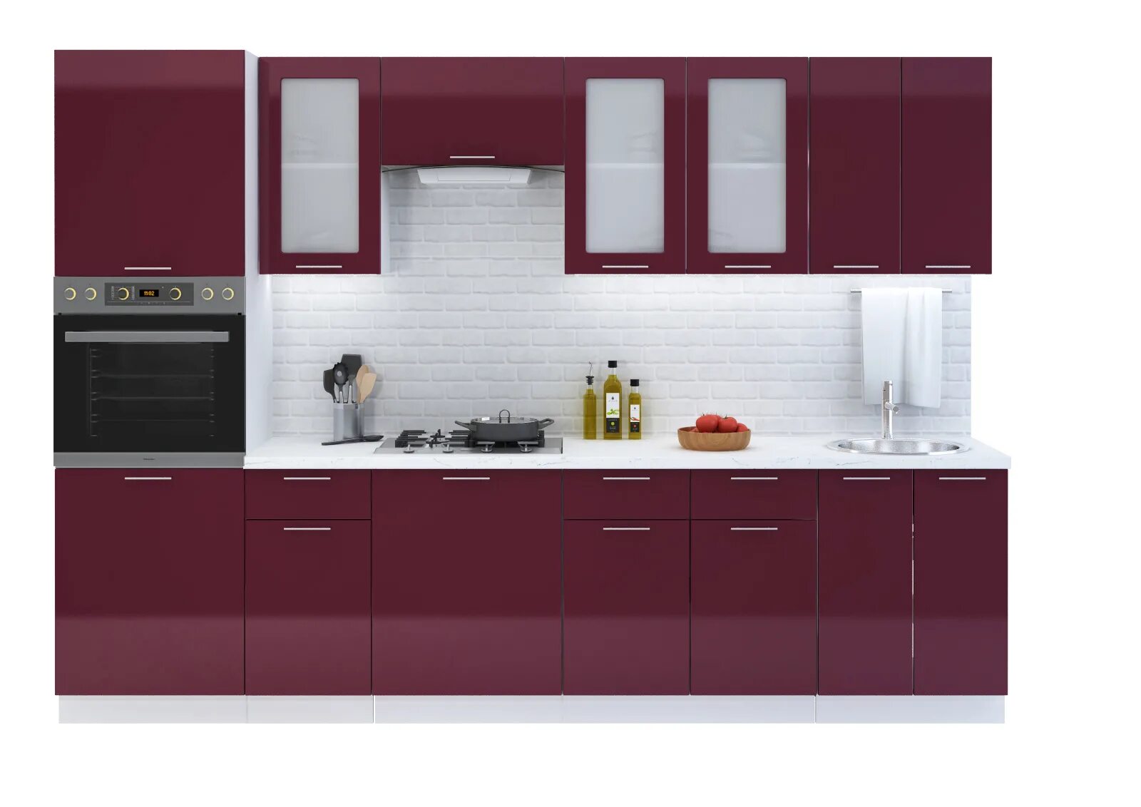 Кухонный гарнитур вишневый цвет фото Кухонный гарнитур Валерия Бордовый глянец