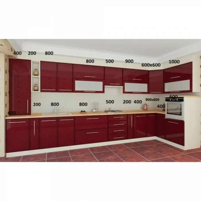 Кухонный гарнитур вишневый цвет фото Кухонный гарнитур "Гранат-1" МДФ - Интернет магазин Мебель всем - mebel-vsem74.r