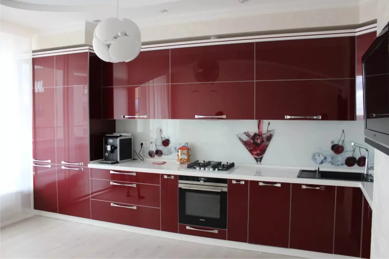 Кухонный гарнитур вишневый цвет фото Кухни по индивидуальным размерам Тверь ПЛАСТИК ARPA 0538 fin lucida Столешницы, 