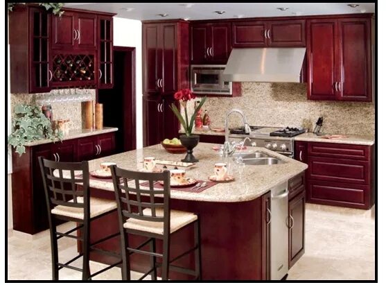 Кухонный гарнитур вишневый цвет фото merlot cabinets - love the color of the cabinets! Solid wood kitchen cabinets, S