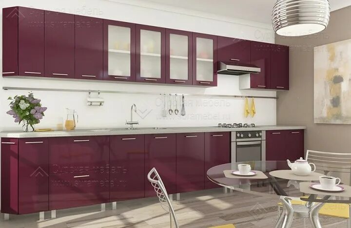 Кухонный гарнитур вишневый цвет фото Кухня ВАЛЕРИЯ 1 Бордовый глянец Сурская мебель цена, купить