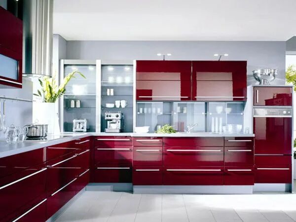 Кухонный гарнитур вишневый цвет фото Meble kuchenne Lubin, Twardogóra Muebles de cocina modernos, Muebles de cocina, 