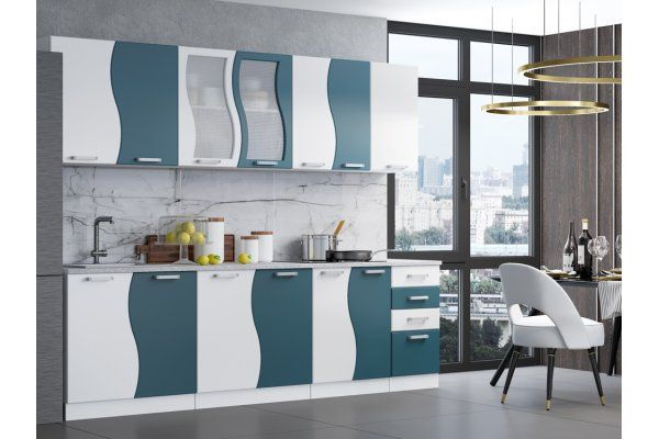 Кухонный гарнитур волна фото Кухня "Волна" 2,6 м - Белый софт-тач / Бриз купить по выгодной цене в интернет-м