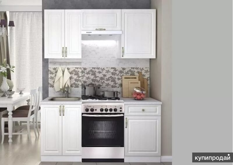 Кухонный гарнитур юлия сандал белый фото Кухня Ю-2.2 МДФ 1,7м Сандал белый в Санкт-Петербурге