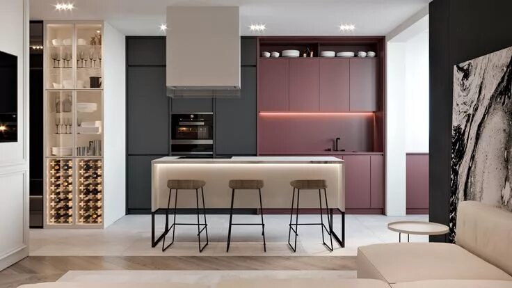 Кухонный интерьер 2024 BORDO APARTMENT on Behance Simple kitchen design, Modern kitchen island design, 