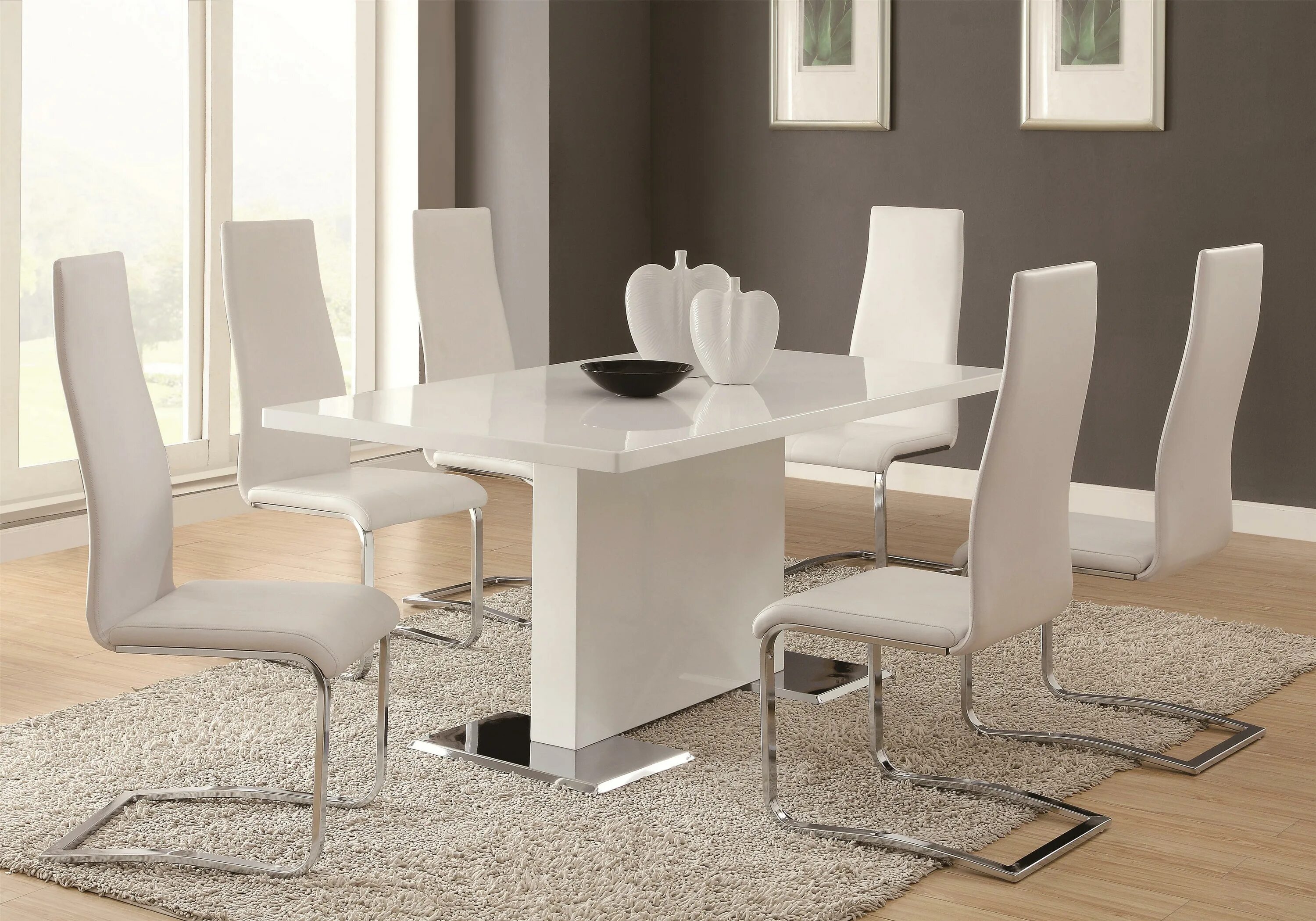 Кухонный интерьер столы и стулья Monty White Lacquer Dining Set Collection - Las Vegas Furniture Store Modern Hom