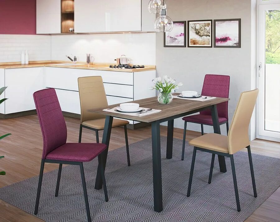 Кухонный интерьер столы и стулья Обеденная группа Тирк 2 Слайп темное дерево черный ЛДСП за 13 986,00 ₽ Купить с 