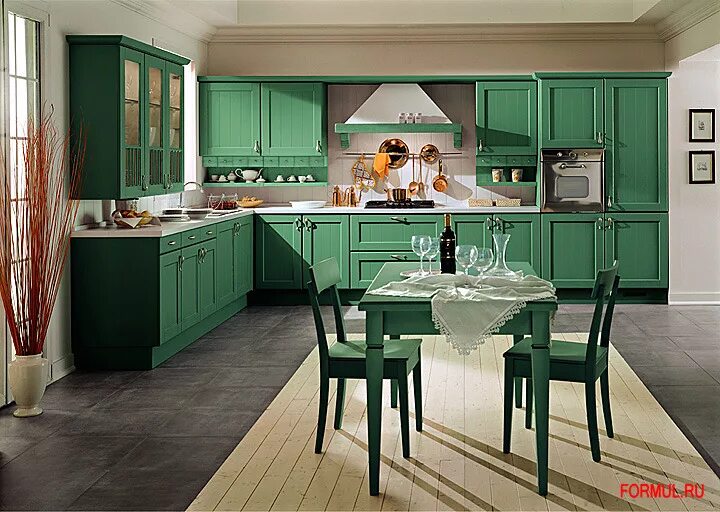 Кухонный интерьер в зеленом цвете Салон магазин мебели из Италии, Мебель для Кухни Spagnol, Кухня Tabia dogata сов
