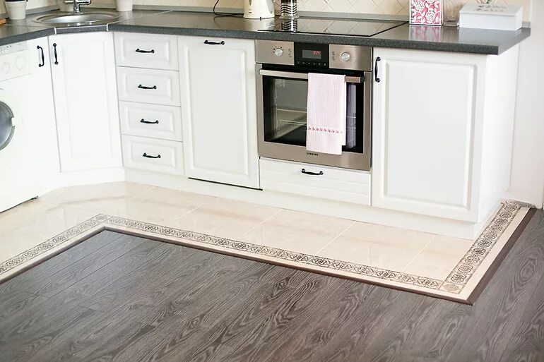 Кухонный ламинат фото Комбинированные полы из плитки и ламината на кухне (40 фото): особенности сочета