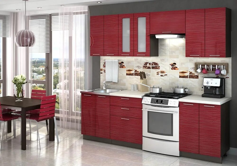 Кухонный мебель 2024 фото Кухня Валерия Страйп красный, 2400 мм от Сурская мебель за 28 480 ₽ - "Мебель Ки