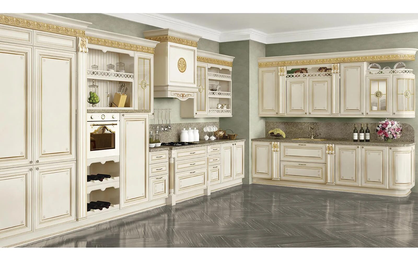 Кухонный мебель фото под слоновой кости цвет Кухня Лукреция золотая Itacom