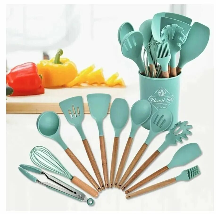 Кухонный набор фото Набор кухонных принадлежностей высокого качества/ 12 предметов/Набор силиконовых