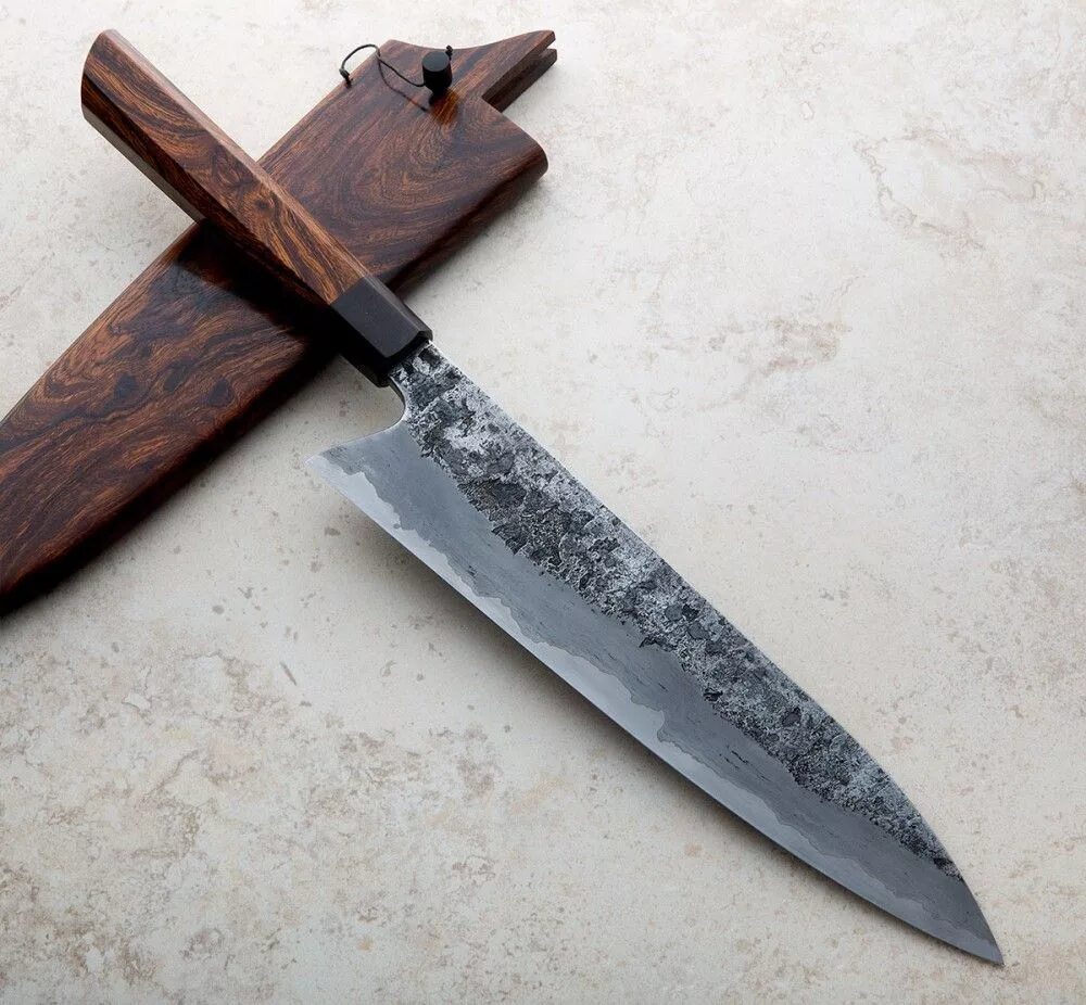 Кухонный нож ручной работы фото Ironwood Kasumi San Mai Chef Knife 250mm custom made by Joe Schrum of Halcony Fo