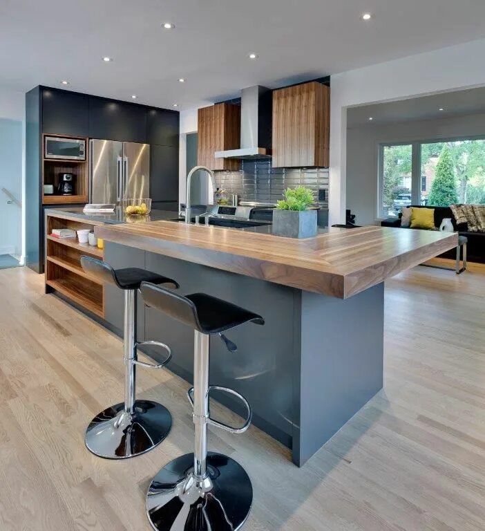 Кухонный остров фото в интерьере #cuisinemoderne Cuisine moderne, Cuisine moderne grise, Cuisine grise et bois