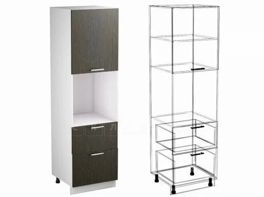 Кухонный пенал напольный для кухни фото Кухонный напольный шкаф-пенал Шарлотта ШП2Я60 с 2 ящиками фото 1 интернет-магази