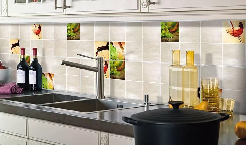 Кухонный плитка фото Акварель (Aquarelle) Виноград - коллекционная керамическая плитка Нефрит-Керамик