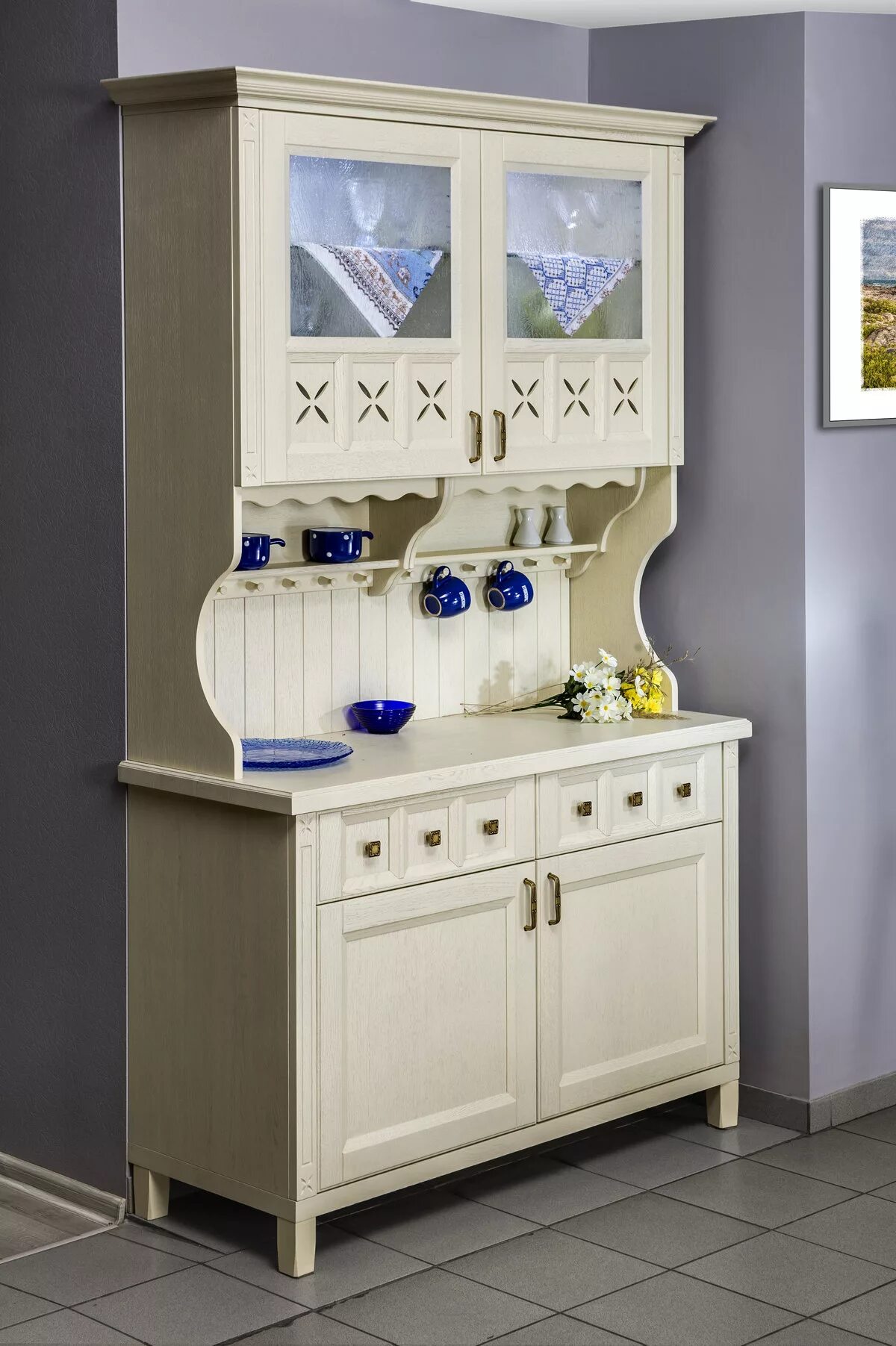 Кухонный шкаф для кухни фото Буфет из массива дуба белого цвета Прованс от производителя КухниСпаркс ⭐