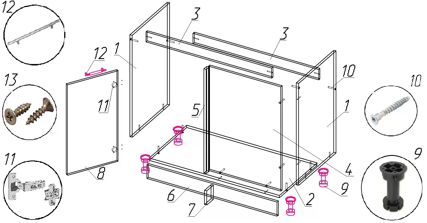 Кухонный шкаф инструкция по сборке Схема сборки углового шкафа кухни 1000