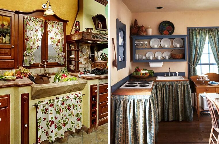 Кухонный шкаф со шторкой вместо двери фото Кухня со шторками фото Molot-Club.ru