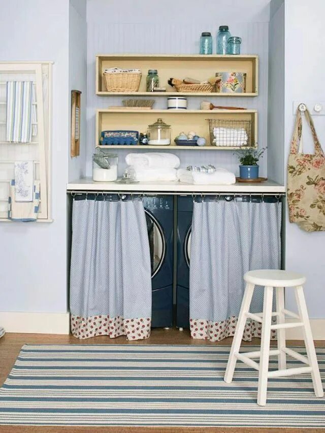 Кухонный шкаф со шторкой вместо двери фото Machine à laver : comment les cacher ? Machine à laver, Rideau placard, Chambre 