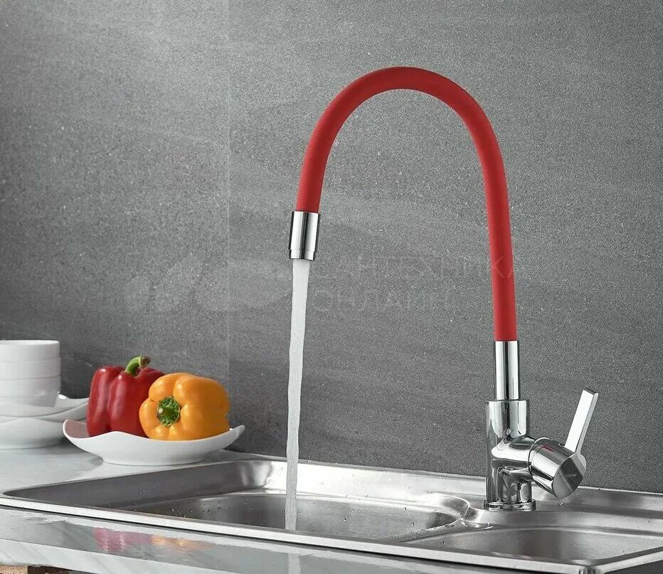 Кухонный смеситель фото цена Смеситель для кухни Ledeme Rainbow L4898-1 красный в Екатеринбурге - купить в ин