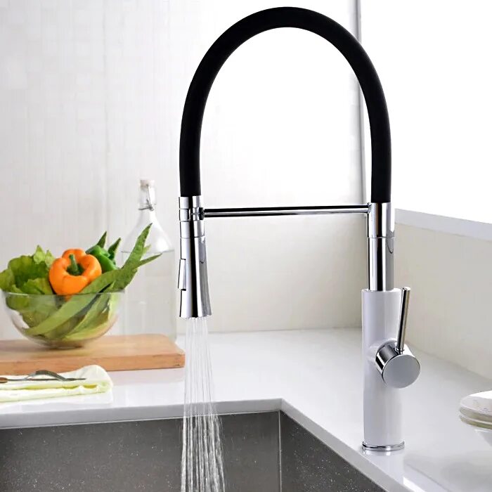 Кухонный смеситель фото цена Смеситель для кухни с гибким изливом Ledeme L4097W-2 купить в Москве - интернет-