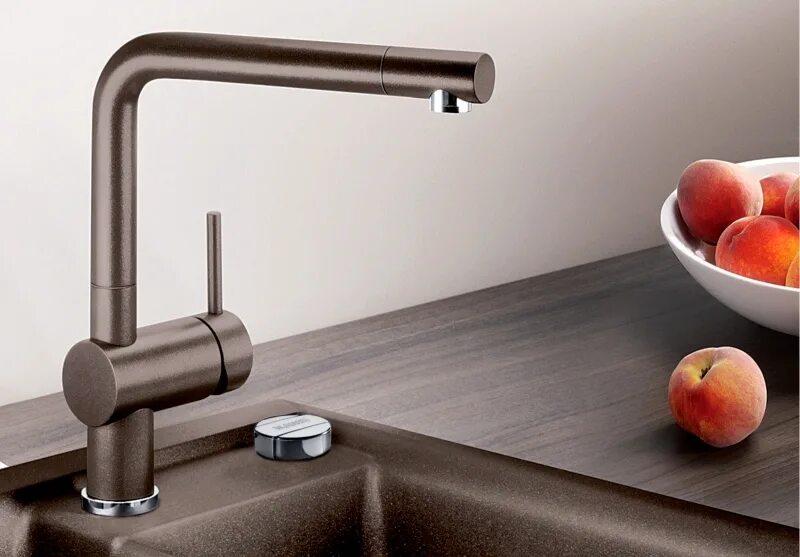 Кухонный смеситель фото цена Смеситель для кухни Blanco LINUS Silgranit (темная скала) 518814 купить с достав