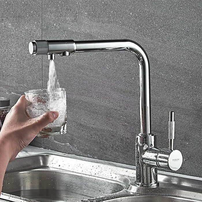 Кухонный смеситель с подключением питьевой воды Смеситель для кухни со встроенным фильтром (краном) под питьевую воду Ledeme L41