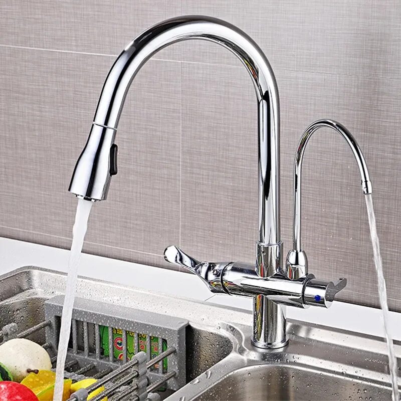 Кухонный смеситель с подключением питьевой воды Смесители для кухни хромированные с одной ручкой, кухонный кран с одним отверсти
