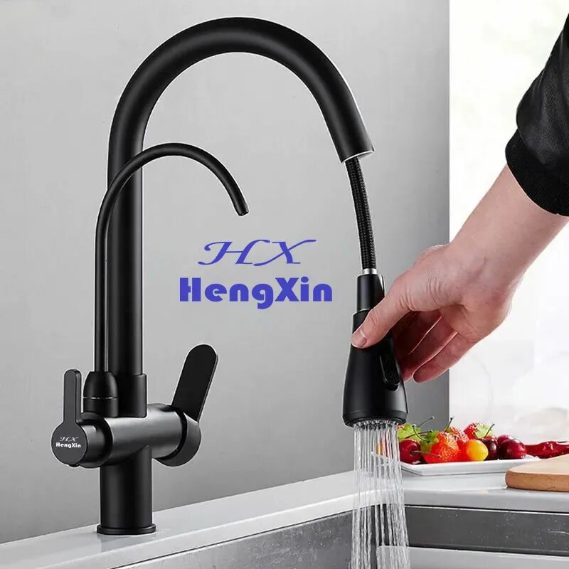 Кухонный смеситель с подключением питьевой воды Смеситель HengXin AJ06 Латунь Защита от обратного тока воды, Регулировка по высо