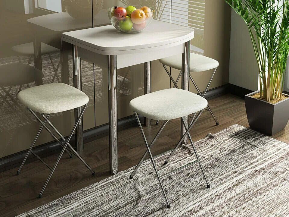 Кухонный стол небольшой фото Стол обеденный с хром. ножками Лион мини СМ-204.01.2 Дуб Белфорт купить в интерн