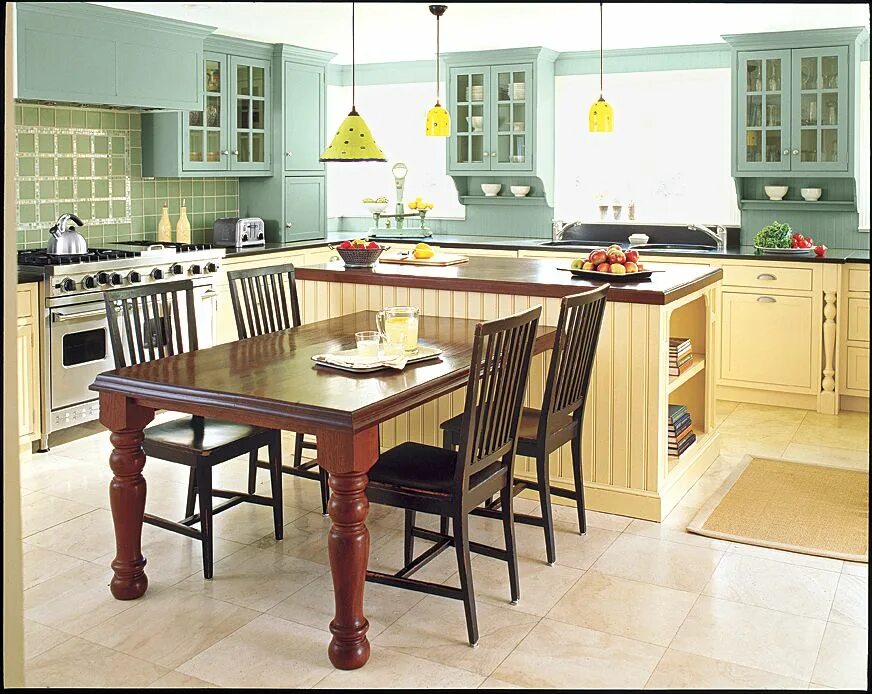 Кухонный стол остров фото Home Improvement and Remodeling - This Old House Kitchen island table combinatio