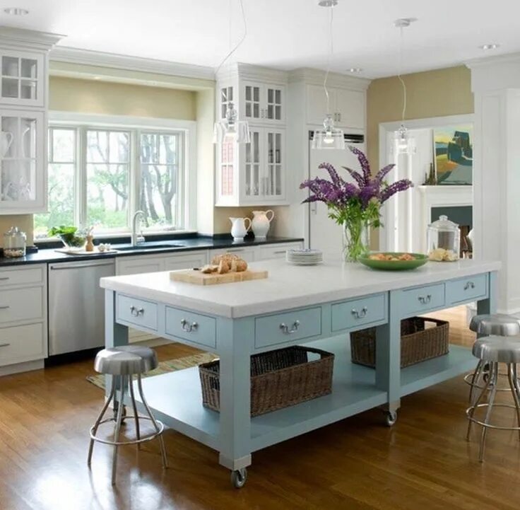 Кухонный стол остров фото Pin on Just Beachy Portable kitchen island, Kitchen island on wheels with seatin