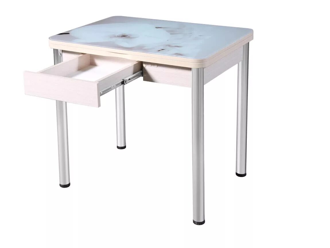 Кухонный стол с ящиком фото Стол Ника с ящиком хром Орхидея купить в интернет-магазине "Мебель в Сибири.ру" 