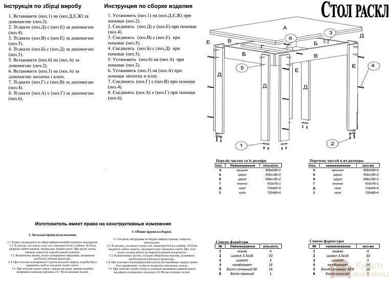 Кухонный стол сборка инструкция Купить Стол для кухни раскладной Пехотин - 4 - супер-цена - интернет-магазин Кул