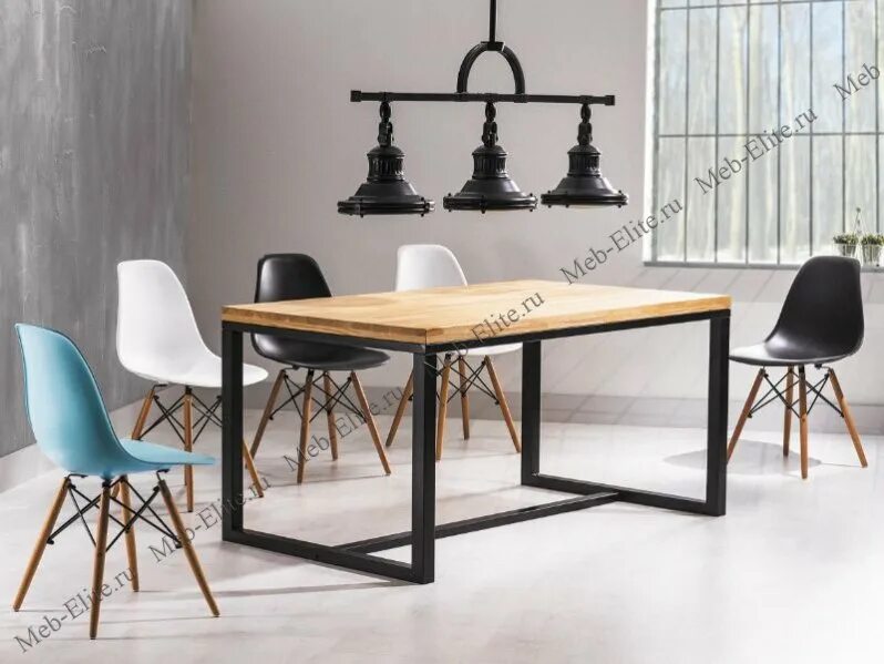 Кухонный стол со стульями в стиле лофт Стол обеденный Сигнал Лорас А 150x90 нат. дуб/черный - купить со склада в интерн