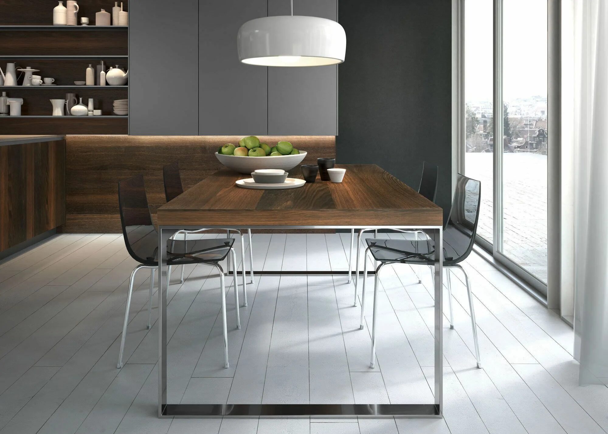 Кухонный стол темное дерево в интерьере Dining table / contemporary / kitchen / rectangular - WAY by Michele Marcon - SN