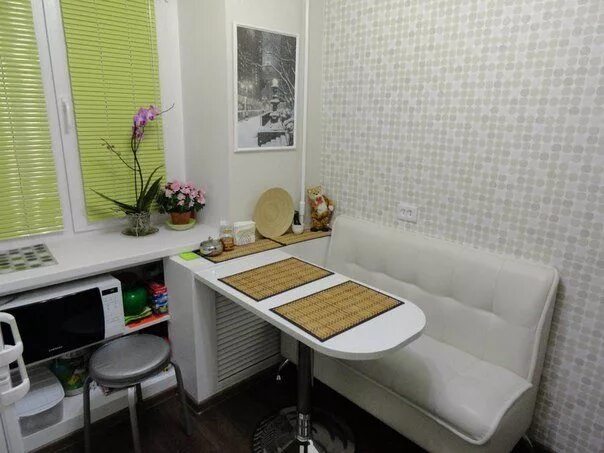 Кухонный стол в хрущевке фото Дизайн угловой белой кухни 5,7 кв.м (12 фото) Интерьер кухни, Интерьер, Дизайн