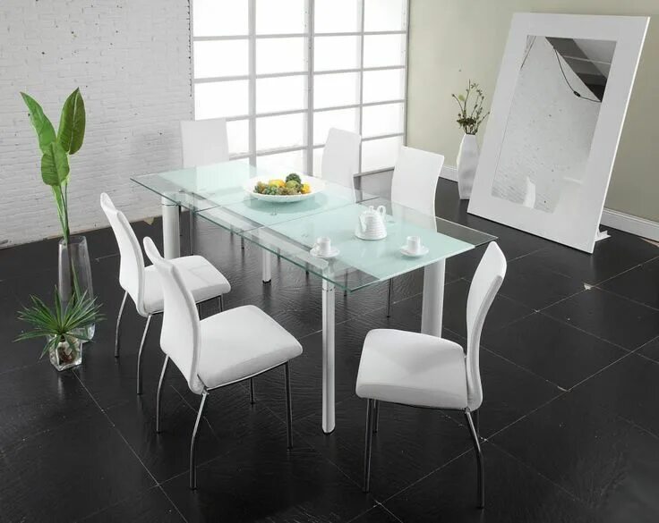Кухонный стол в интерьере Chemistry White Dining Set by Creative Furniture Glass dining table, Glass dinin