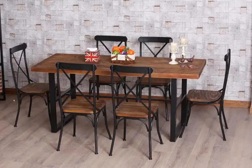 Кухонный стол в стиле лофт фото American Retro Dinette Combination Of Wood , Wrought Iron Dining Table Folding B