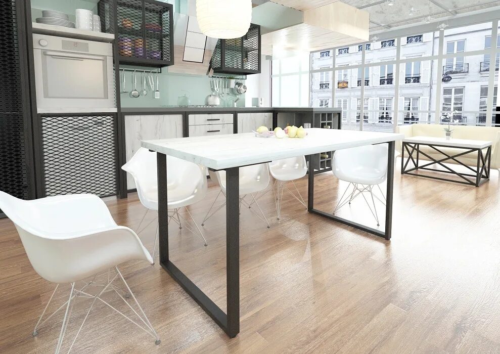 Кухонный стол в стиле лофт фото Характеристики Стол обеденный Нераскладной Лофт Н Light - дуб золотой Крафт, 130