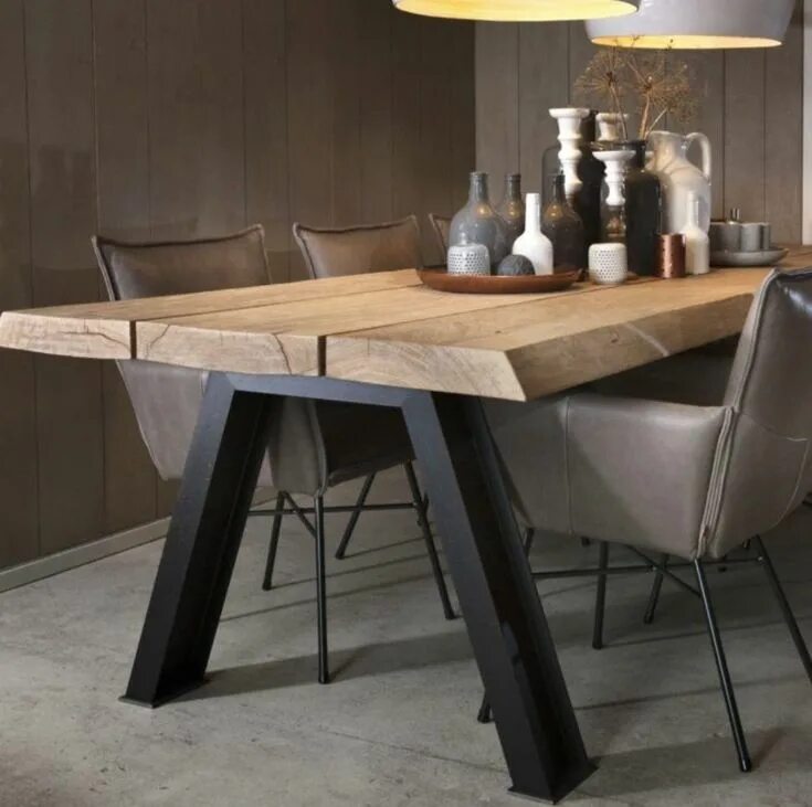 Кухонный стол в стиле лофт своими руками Alles Interieur - Inspiratie Tafel Grove houten balken tafel met stalen zwarte p