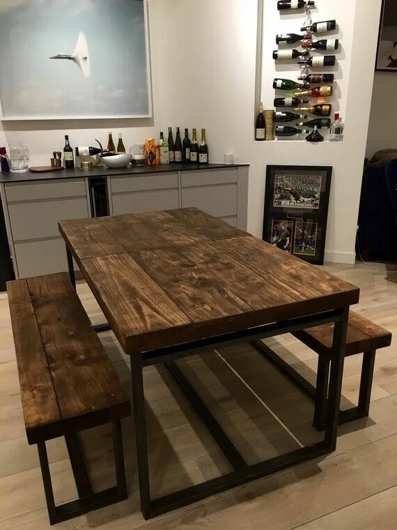 Кухонный стол в стиле лофт своими руками Reclaimed Industrial Chic 6-10 Seater Extending Dining Table Etsy Metal dining t