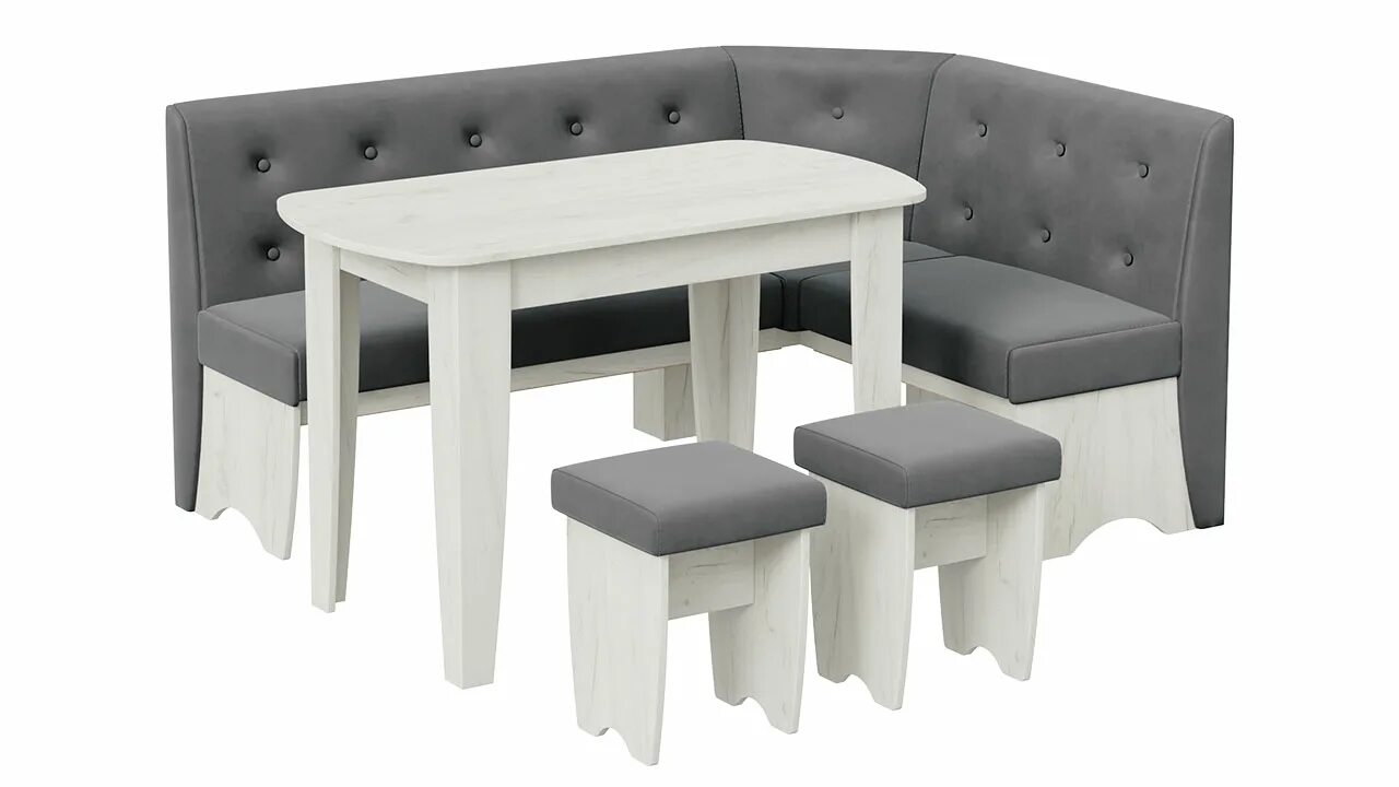 Кухонный уголок фото Кухонный уголок Барселона Дуб крафт белый, микровелюр Duna Steel купить в Екатер