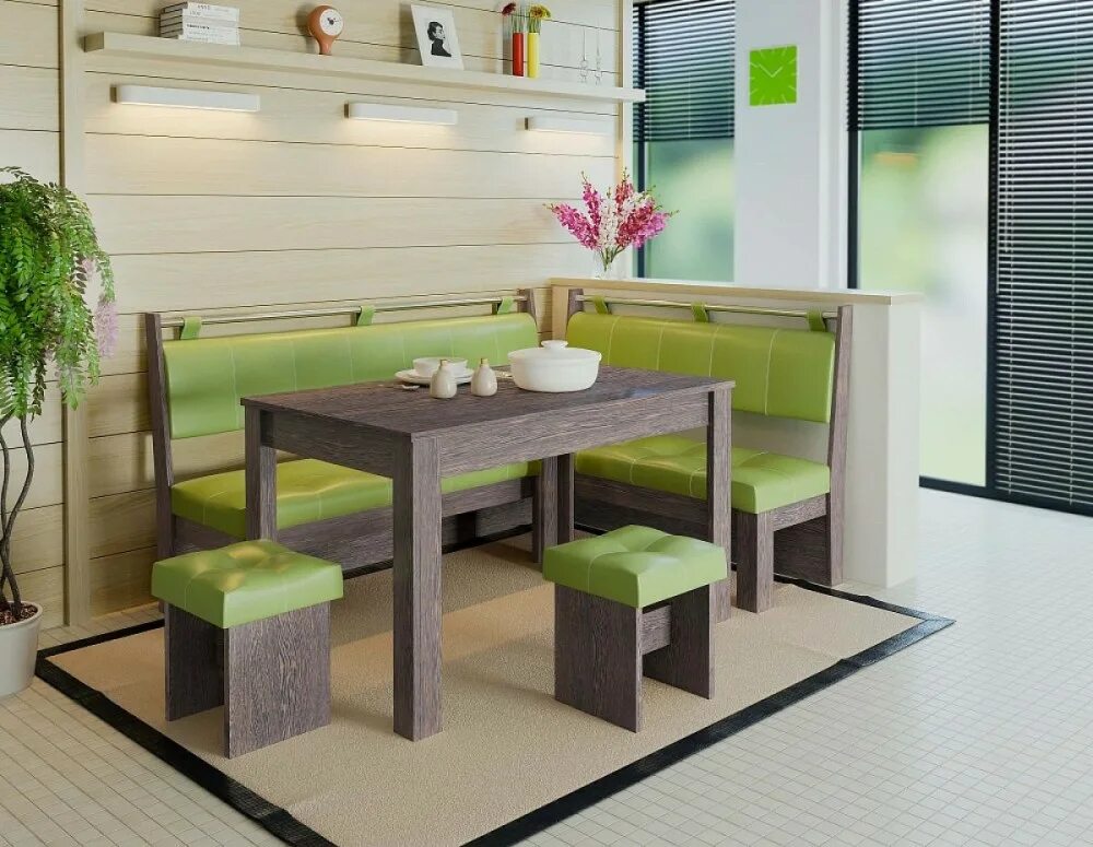 Кухонный уголок фото дизайн кухни Кухонный уголок Остин, Венге Цаво/Кожзам Фисташка купить в Екатеринбурге от инте