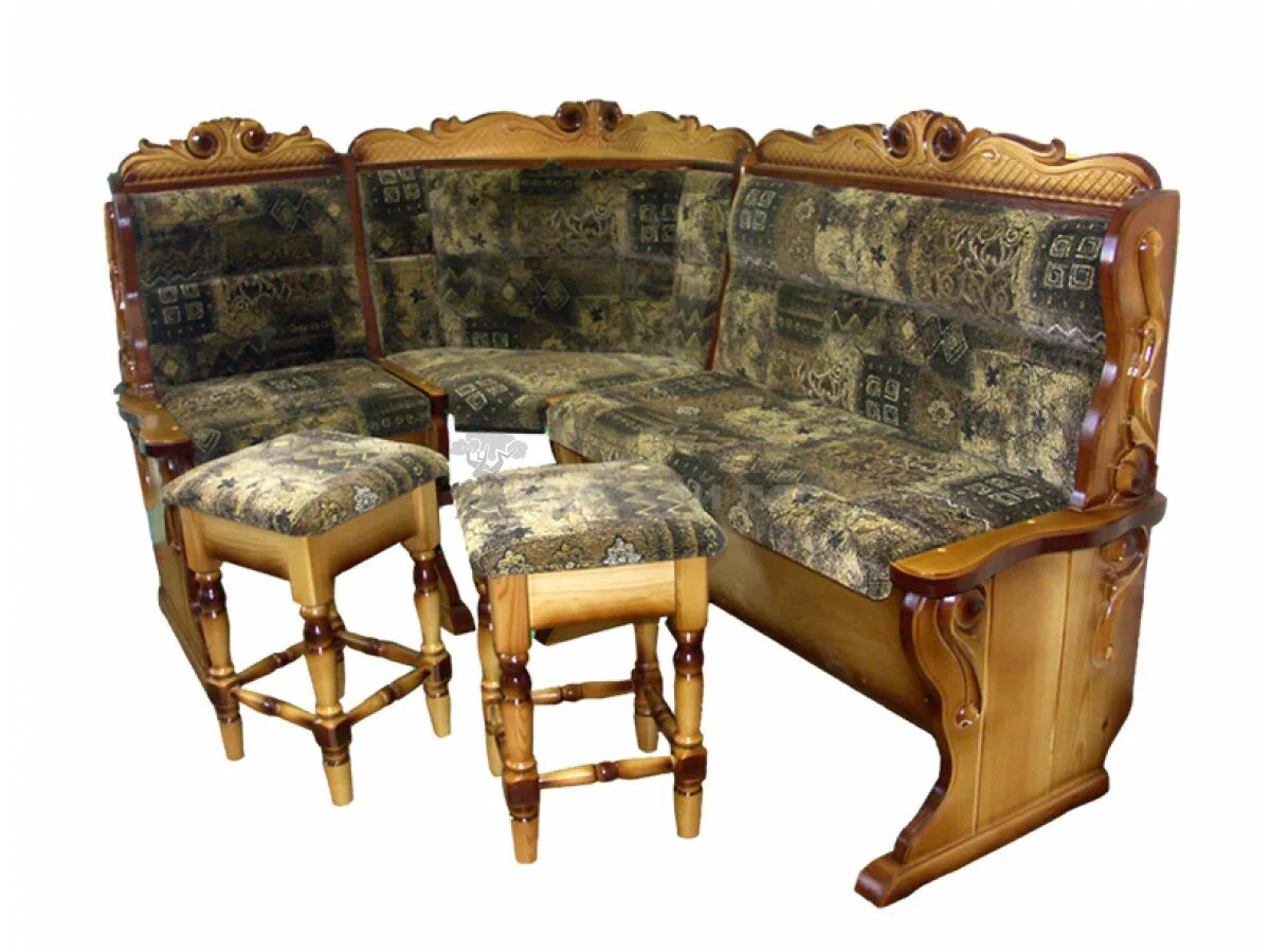 Кухонный уголок из дерева фото Кухонный уголок с резьбой и валиком из дерева в Одинцово: купить кухонный уголок