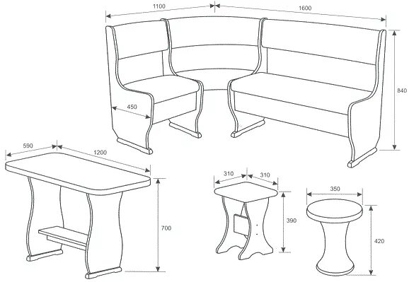 Кухонный уголок своими руками чертежи Кухонный уголок, размеры, типы конструкций дивана и стола