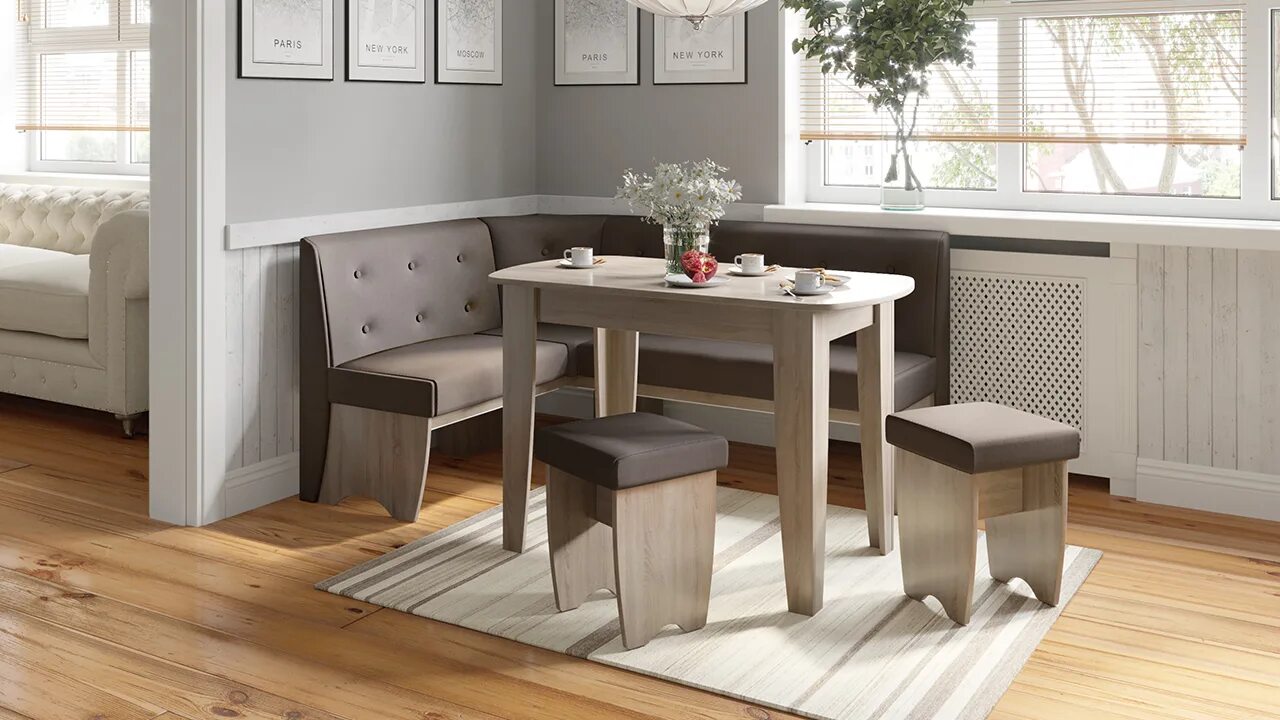 Кухонный уголок в интерьере кухни Кухонный уголок Барселона дуб сонома трюфель,кожзам купить в Санкт-Петербурге по